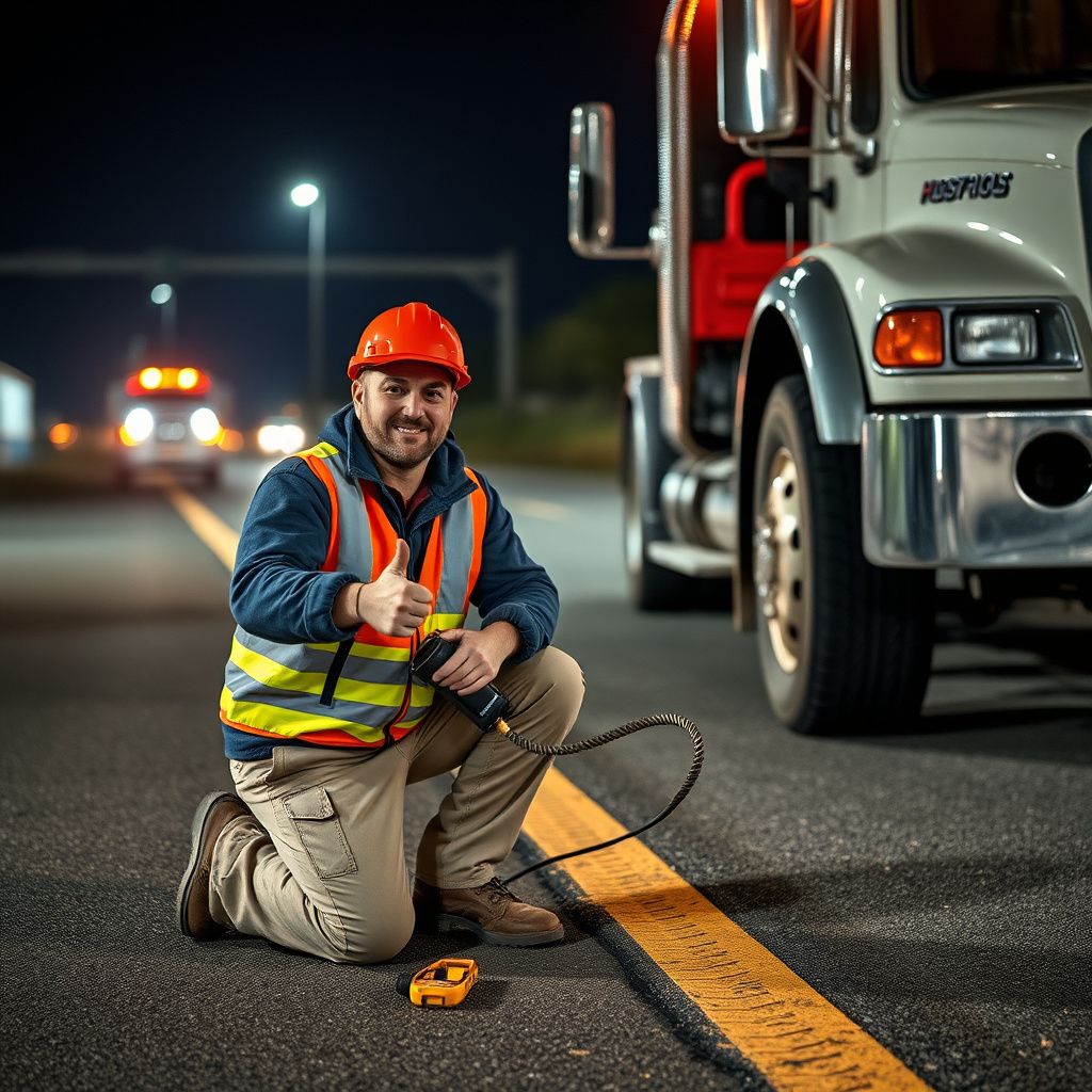 A tow truck operator navigating a narrow residential cul-de-sac in a Blue Springs neighborhood with professional precision.